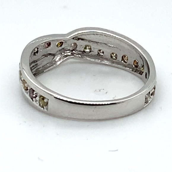 Fancy Colored Diamonds .60ct Solid 14K White Gold Eternity Ring - Picture 7 of 8